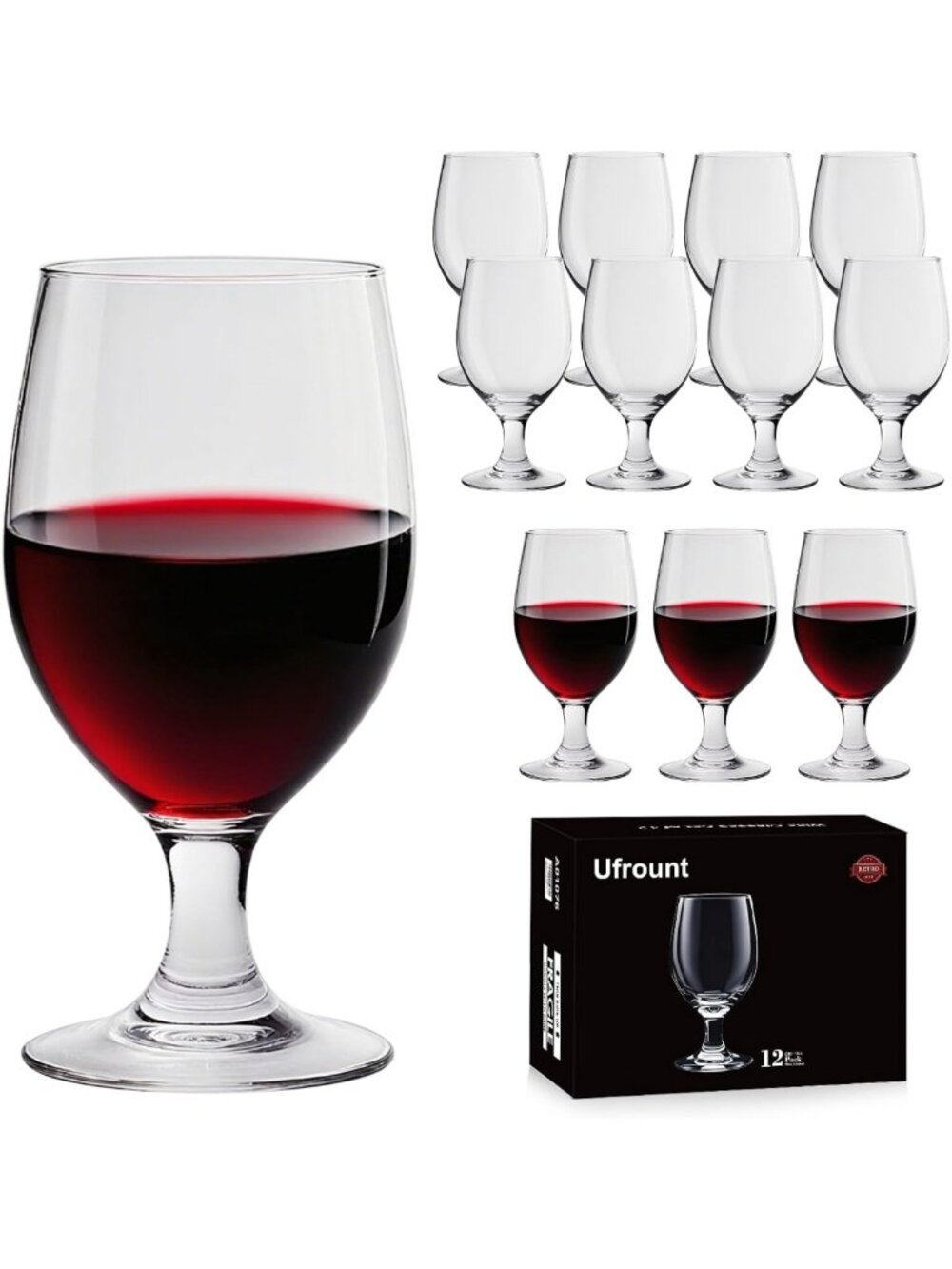 Set of 12 Clear Water Goblets | 13 oz Red & White Wine Glasses for Entertaining